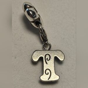 Brighton ABC Chic Alpha Snap Charm Retired Letter "T" Lobster Clasp Silver EUC